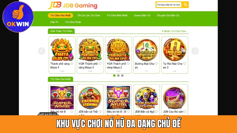 Khu vực chơi nổ hũ sản phẩm phong phú, đa dạng chủ đề