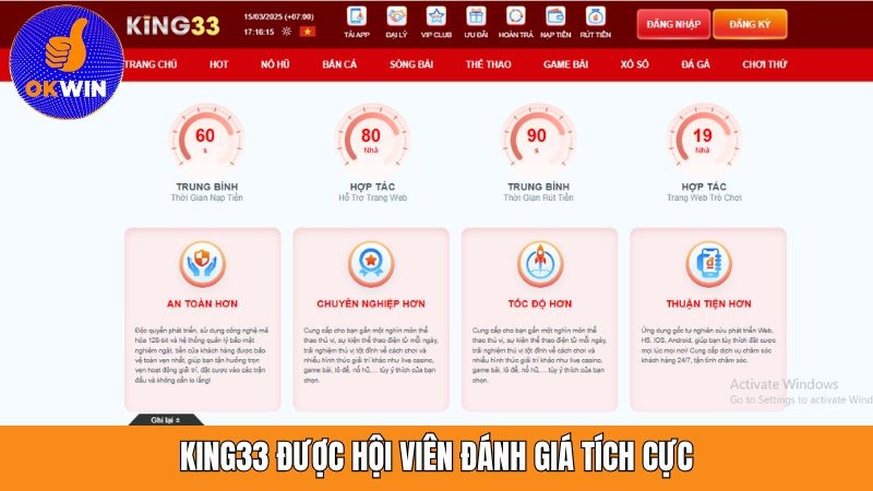Người chơi đưa ra đánh giá tích cực về thương hiệu King33